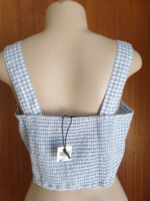 Blue Shirred Back Cotton Camisole