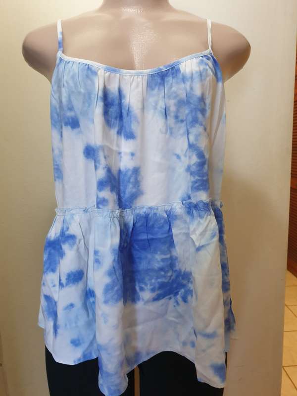 Blue Strappy Tiered Tie Dye Camisole