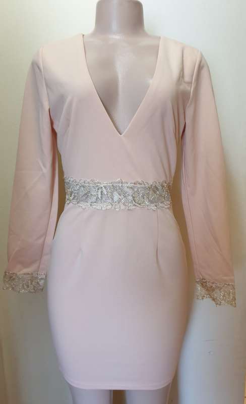 Nude Long Sleeve Mini Dress