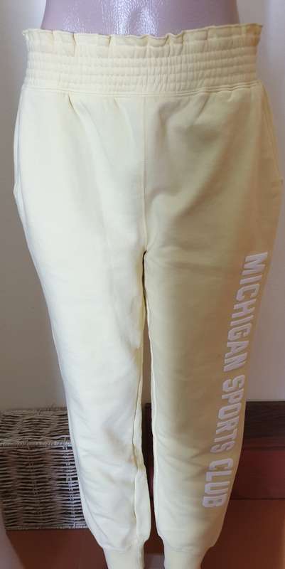 Yellow  Slogan Cotton Blend Joggers