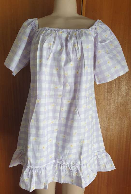 Wednesday Girl Women Printed Mini Dress, Lavender/White