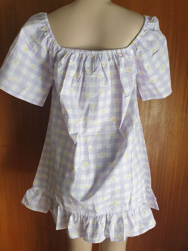 Wednesday Girl Women Printed Mini Dress, Lavender/White