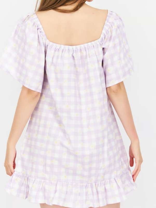 Wednesday Girl Women Printed Mini Dress, Lavender/White