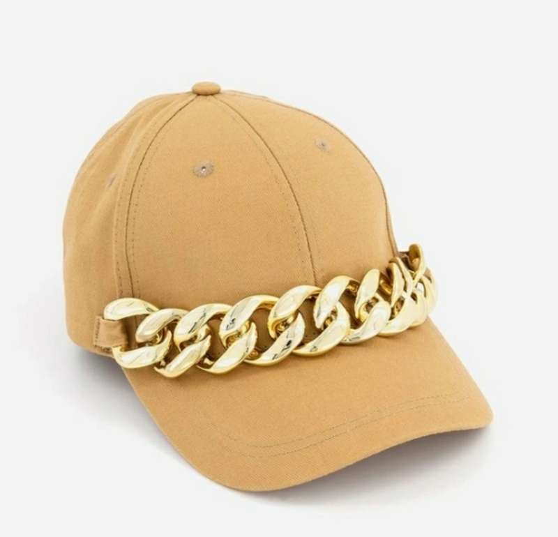 Tan Chunky Chain Trim Peak Cap