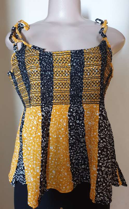 Yellow and Black Print Straps Top