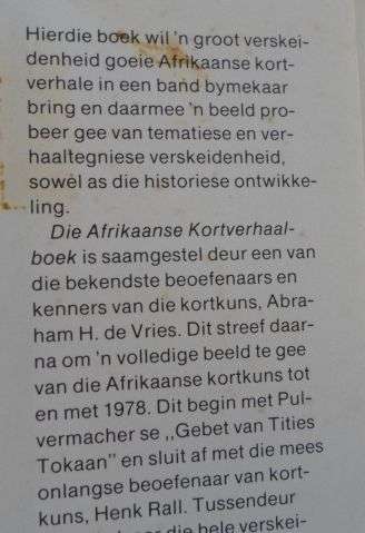 DIE AFRIKAANSE KORTVERHAALBOEK - ABRAHAM H DE VRIES