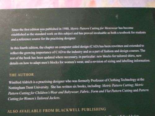 METRIC PATTERN CUTTING FOR MENSWEAR - WINIFRED ALDRICH - FOURTH EDITION