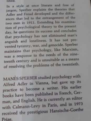 MASKS OF LONELINESS - ALFRED ADLER IN PERSPECTIVE - MANES SPERBER