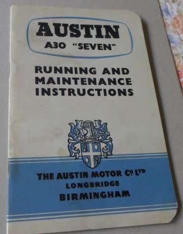 AUSTIN A30  ' SEVEN " RUNNING AND MAINTENANCE INSTRUCTIONS ( 1954 )
