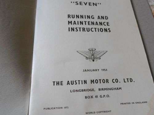 AUSTIN A30  ' SEVEN " RUNNING AND MAINTENANCE INSTRUCTIONS ( 1954 )