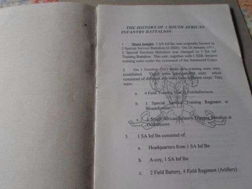 1 SOUTH AFRICAN INFANTRY BATTALION - INFORMATION / HISTORY  BROCHURE 90'S
