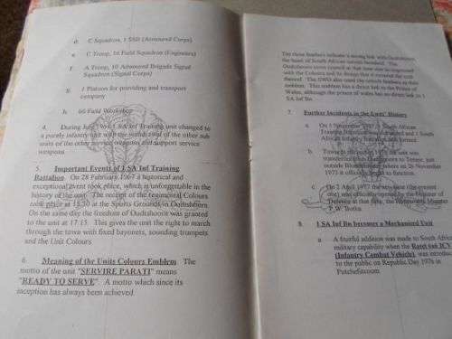 1 SOUTH AFRICAN INFANTRY BATTALION - INFORMATION / HISTORY  BROCHURE 90'S