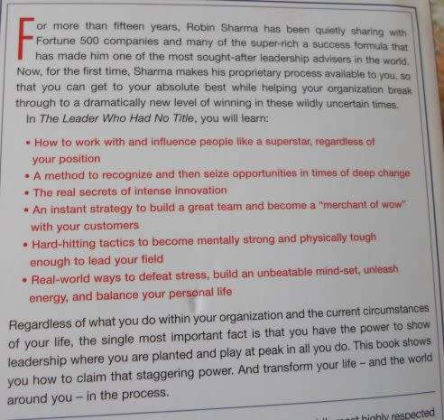 THE LEADER WHO HAD NO TITLE - ROBIN SHARMA ( weight 0,20 kg )