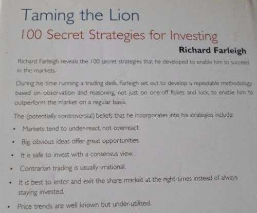 TAMING THE LION - 100 SECRET STRATEGIES FOR INVESTING - RICHARD FARLEIGH ( 0,40 kg )