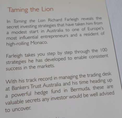 TAMING THE LION - 100 SECRET STRATEGIES FOR INVESTING - RICHARD FARLEIGH ( 0,40 kg )