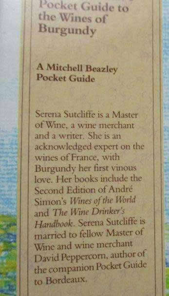 SERENA SUTCLIFFE`S POCKET GUIDE TO - THE WINES OF BURGUNDY - MITCHELL BEAZLEY ( HUGH JOHNSON INTRO )