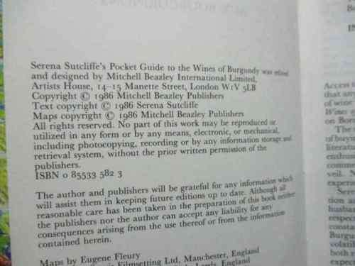 SERENA SUTCLIFFE`S POCKET GUIDE TO - THE WINES OF BURGUNDY - MITCHELL BEAZLEY ( HUGH JOHNSON INTRO )
