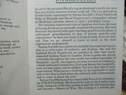 SERENA SUTCLIFFE`S POCKET GUIDE TO - THE WINES OF BURGUNDY - MITCHELL BEAZLEY ( HUGH JOHNSON INTRO )
