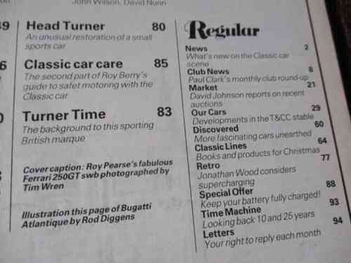 THOROUGHBRED & CLASSIC CARS MAGAZINE JANUARY 1985 ( MGB, FERRARI 250GT, SAAB 96, T,URNER )