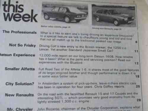 AUTOCAR MAGAZINE 7 APRIL 1976 ( DATSUN 160, LANCER 1200, ALFETTA 1.6, RELIANT ROBIN 850 )