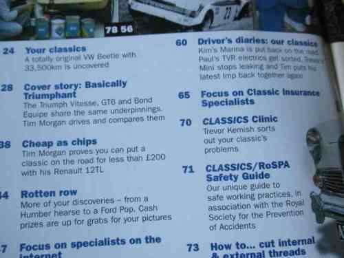 CLASSICS MAGAZINE NOV 2001 ( ROVER P4, WOLSELEY 1500, RILEY ONE POINT FIVE, METROPOLITAN, STAG )