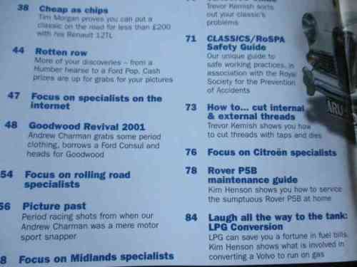CLASSICS MAGAZINE NOV 2001 ( ROVER P4, WOLSELEY 1500, RILEY ONE POINT FIVE, METROPOLITAN, STAG )