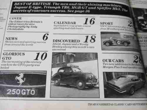 THOROUGHBRED & CLASSIC CARS MAGAZINE SEPT 1987 ( FERRARI GTO, LAMBORGHINI, JAGUAR, TRIUMPH, MGB )