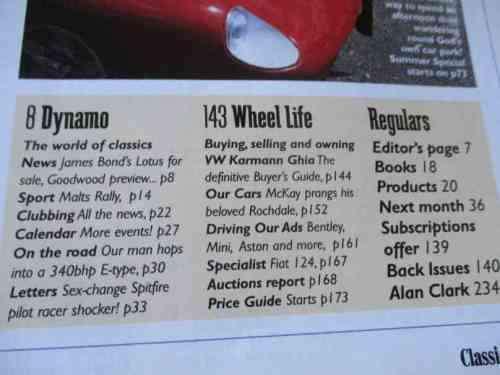 THOROUGHBRED & CLASSIC CARS MAGAZINE JULY 1998 ( HEALEY 3000, JAGUAR E-TYPE, KARMANN GHIA, BMW )