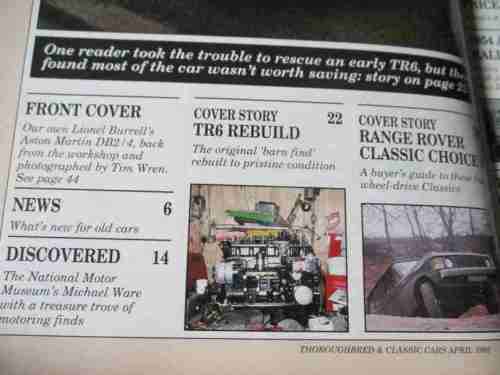 THOROUGHBRED & CLASSIC CARS MAGAZINE APRIL 1992 ( ROVER P6, TRIUMPH TR6, RANGE ROVER, FORD GALAXIE )