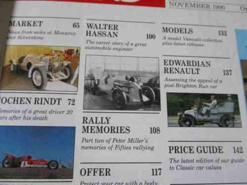 THOROUGHBRED & CLASSIC CARS MAGAZINE NOV 1990 ( ROVER P6, AUSTIN-HEALEY, JAGUAR XJ6 , XK120 )