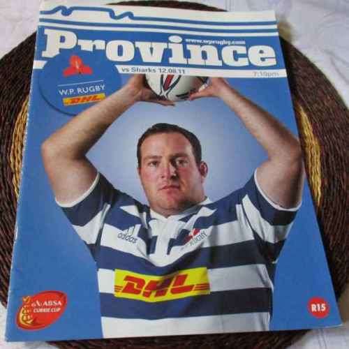 WP vs SHARKS  12 AUGUST 2011 - RUGBY MATCHDAY MAGAZINE / PROGRAMME
