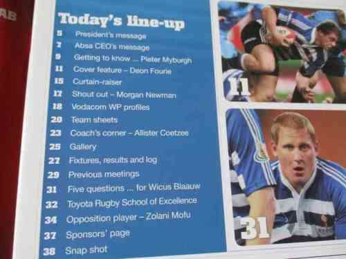 WP vs BOLAND KAVALIERS 26 JULY 2008  - RUGBY MATCHDAY MAGAZINE / PROGRAMME