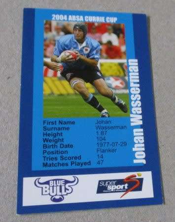 JOHAN WASSERMAN   - BLUE BULLS - 2004 ABSA CURRIE CUP RUGBY - CARD