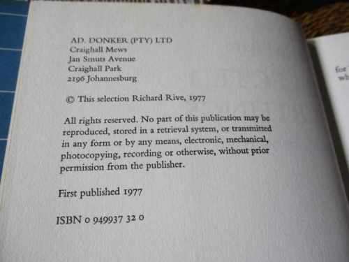 SELECTED WRITINGS - RICHARD RIVE
