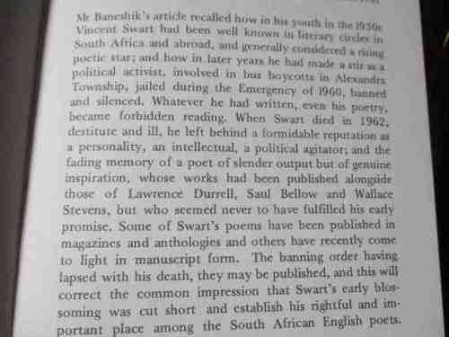 COLLECTED POEMS - VINCENT SWART  edited by MARCIA LEVESON