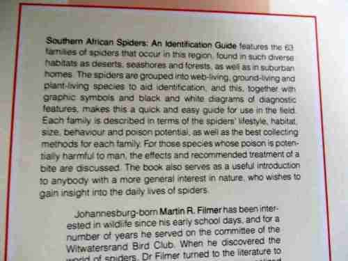 SOUTHERN AFRICAN SPIDERS - AN IDENTIFICATION GUIDE - MARTIN R FILMER