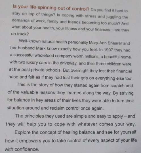 TAKE CONTROL - THE NATURAL WAY - MARY-ANN & MARK SHEARER