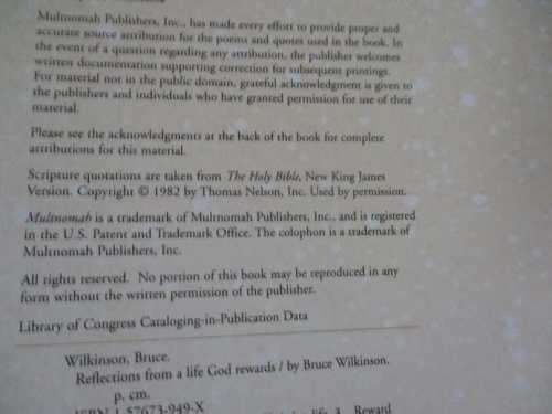REFLECTIONS FROM A LIFE GOD REWARDS - WHY EVERYTHING YOU DO TODAY MATTERS FOREVER - BRUCE WILKINSON