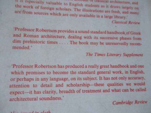 GREEK AND ROMAN ARCHITECTURE - D.S. ROBERTSON - 2ND EDITION