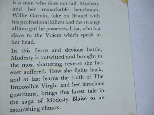 THE IMPOSSIBLE VIRGIN - MODESTY BLAISE - PETER O`DONNELL ( HARDCOVER FIRST EDITION )