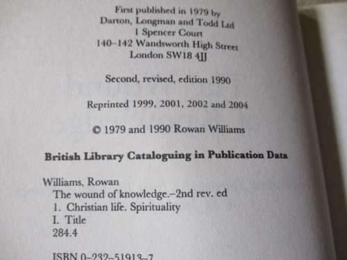 THE WOUND OF KNOWLEDGE - ROWAN WILLIAMS