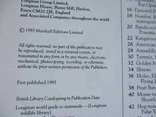 LONGMAN WORLD GUIDE TO MAMMAL - A VISUAL WHO`S WHO OF THE MAMMAL KINGDOM - Dr PHILIP WHITFIELD