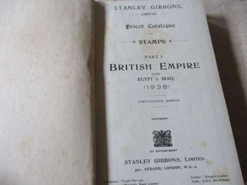 GIBBON`S PRICED CATALOGUE 1938 - STAMPS OF THE BRITISH EMPIRE ALSO EGYPT & IRAQ - STANLEY GIBBONS