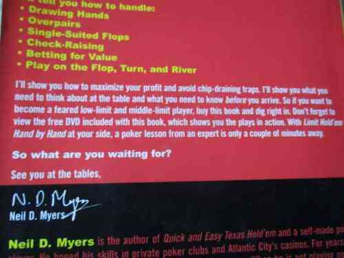 LIMIT HOLD-EM HAND BY HAND THE QUICK-AND-EASY WAY TO ADVANCED POKER PLAY - NEIL D MYERS WITH DVD