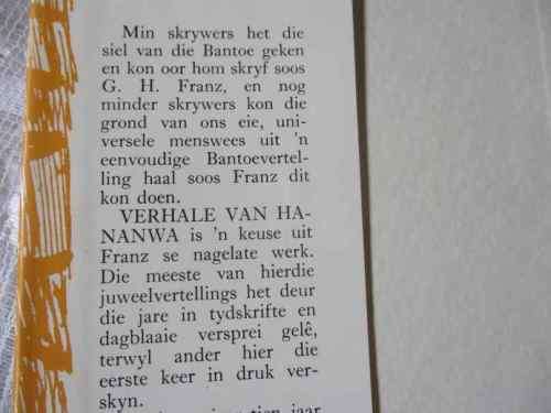 VERHALE VAN HANANWA - G.H. FRANZ