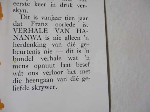 VERHALE VAN HANANWA - G.H. FRANZ