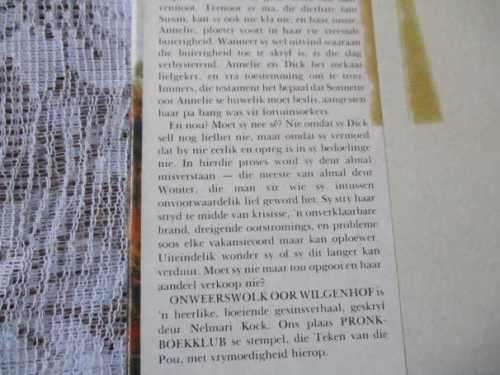 ONWEERSWOLK OOR WILGENHOF - NELMARI KOCK  ( hardeband / roman / avontuur )