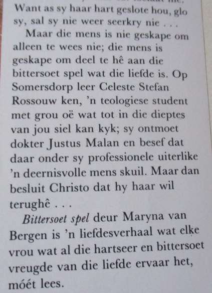 BITTERSOET SPEL - MARYNA VAN BERGEN    ( hardeband / roman / avontuur )