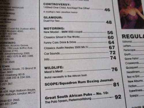 SCOPE MAGAZINE 23 FEB 1990 ( CESAR`S DANCERS, DONNA EWIN, BMW 850i, AUSTIN HEALEY 3500, POLO TAVERN