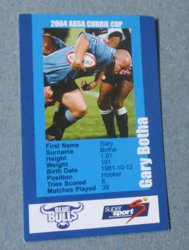 GARY BOTHA   - BLUE BULLS - 2004 CURRIE CUP - SUPERSPORT COLLECTIBLE CARD